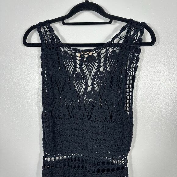 Cleobella Dress Diah Crochet Midi Cotton Sheer Sleeveless V Neck Boho Black M - Picture 9 of 9